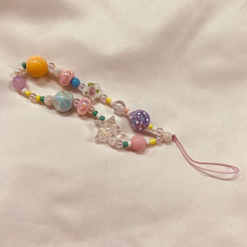 Prívesok na mobil s reťazou z korálok, korejský štýl, ručne vyrobený dizajn na krk; balené samostatne, bez loga, bez dovozu