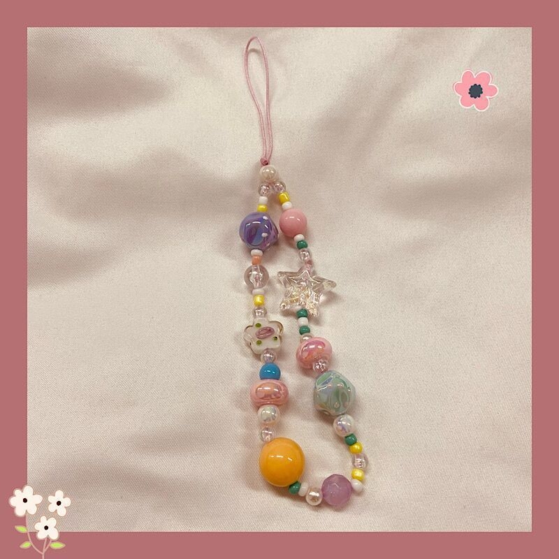Prívesok na mobil s reťazou z korálok, korejský štýl, ručne vyrobený dizajn na krk; balené samostatne, bez loga, bez dovozu