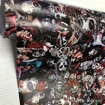 PVC folija za auto s graffiti dizajnom lubanje i cvijeća | samoljepljiva instalacija | geometrijski uzorak | pogodna za prednji dio, haubu, prtljažnik, krov i bočne stranice