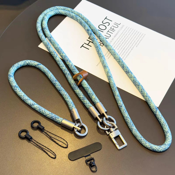 Unisex šnúrka na mobil s pletenou konštrukciou, polyestrové lano, kovová pracka a kovový prívesok