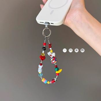 Lanyard na telefón, ručne vyrobený, s korálkami, PVC šnúrka, plastová spona, tlač loga k dispozícii