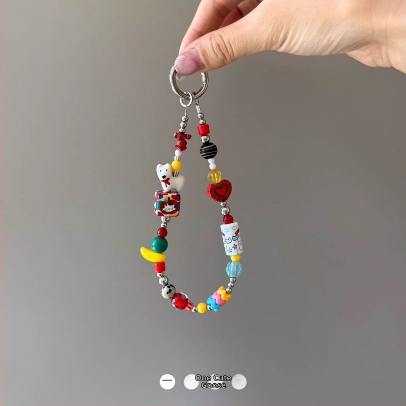 Lanyard na telefón, ručne vyrobený, s korálkami, PVC šnúrka, plastová spona, tlač loga k dispozícii