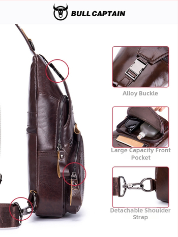Pánska kožená taška na hruď – prvá vrstva hovädzej kože, Cow Captain Leather, na obchodné cesty