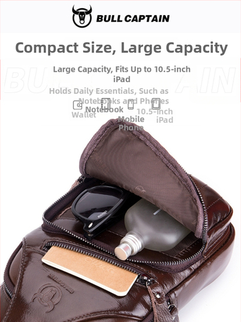 Pánska kožená taška na hruď – prvá vrstva hovädzej kože, Cow Captain Leather, na obchodné cesty