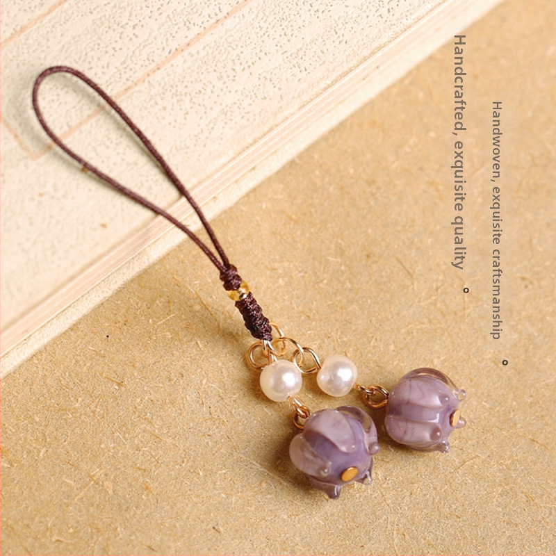 Prívesok na telefónny retiazku s motívom orchidey, materiál sklo/lapis lazuli, vzor rastlín a kvetov, povrch pečená farba