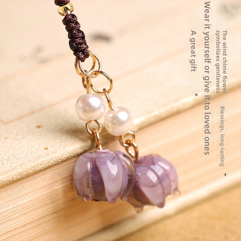 Prívesok na telefónny retiazku s motívom orchidey, materiál sklo/lapis lazuli, vzor rastlín a kvetov, povrch pečená farba