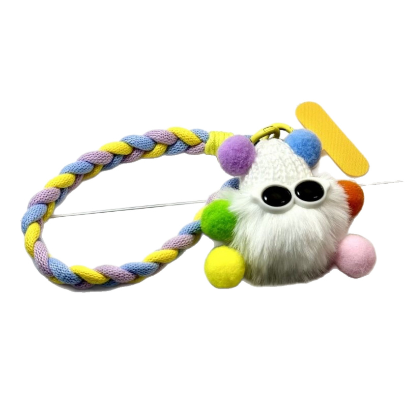 Lanyard pentru telefon cu pandantiv din pluș, șnur poliester și cataramă din metal