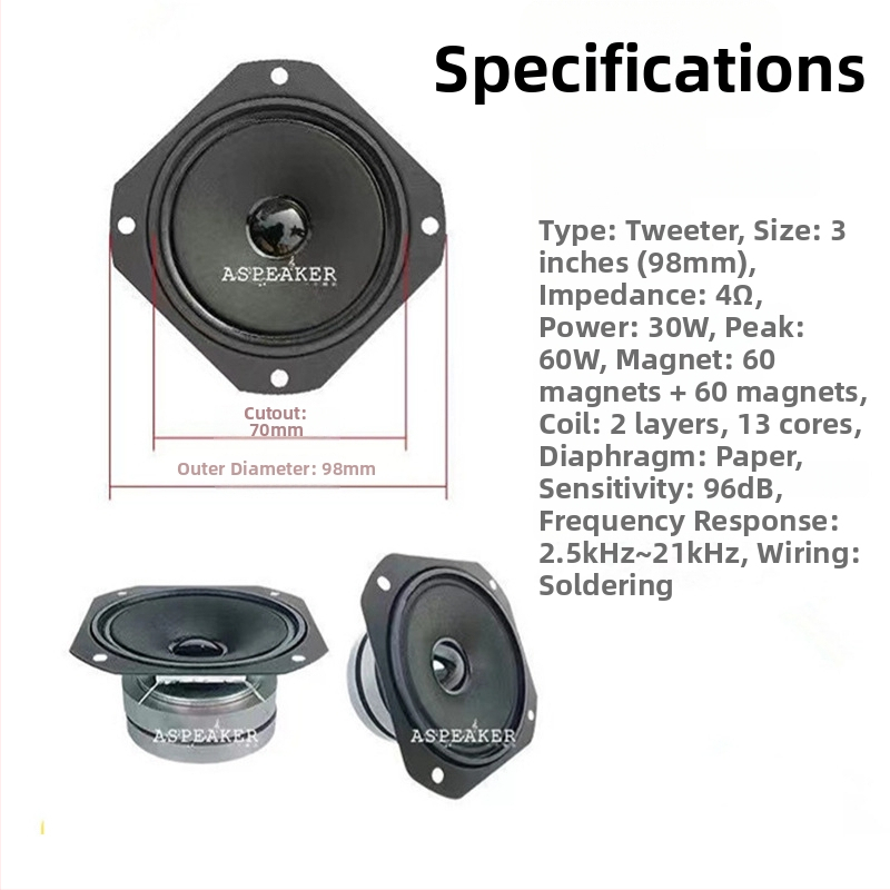 Karaoke skaļrunis kvadrātiska korpusa, dubultā magnētiskā tweeter, augsta jauda, papīra membrāna, ārējā magnētiskā ķēde