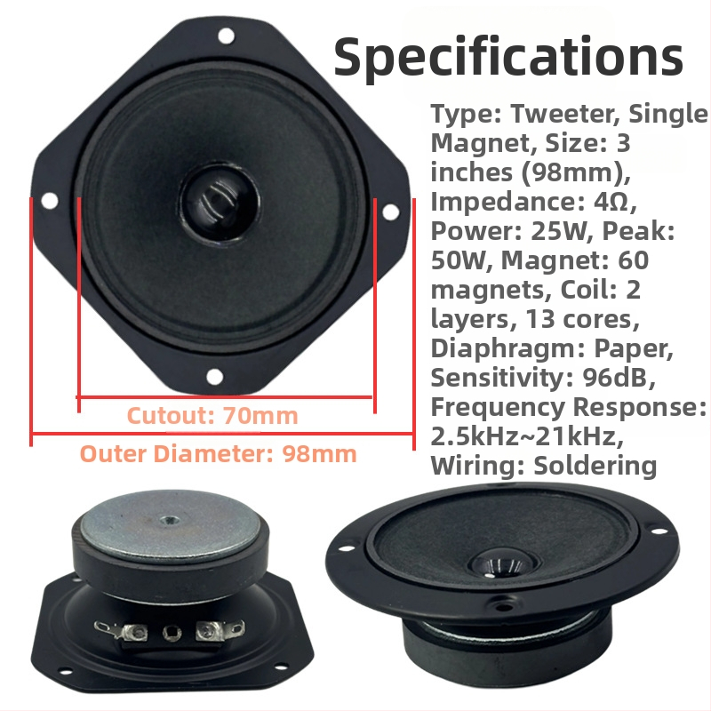 Karaoke skaļrunis kvadrātiska korpusa, dubultā magnētiskā tweeter, augsta jauda, papīra membrāna, ārējā magnētiskā ķēde