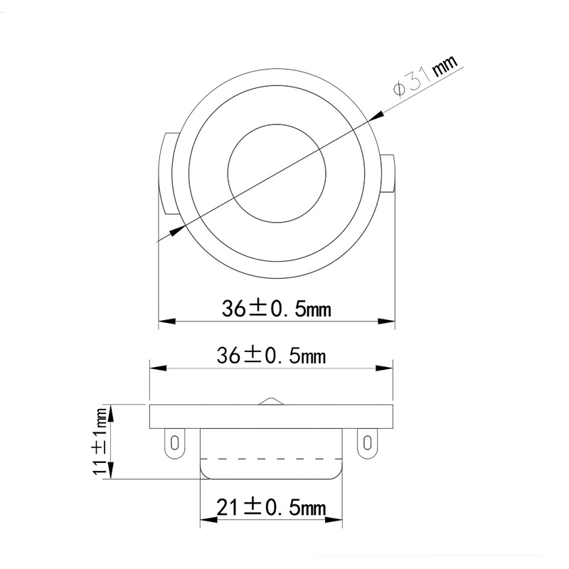HY311213 Zīda kupolu augstfrekvenču skaļrunis, 8 Ω, 10 W, 20 kHz, iekšējais magnēts