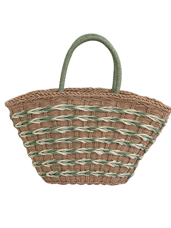 Slamená tote taška, pletený dizajn, zipsové zapínanie, vnútorné vrecká pre telefón a ID, horizontálny štvorcový tvar, mestský štýl