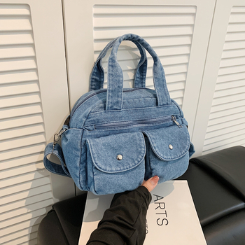 Džínsová crossbody kabelka pre ženy, malý štvorcový štýl (Materiál: Denim; Podšívka: Nylon; Otvorenie: zips; Popruh: jednopruhý; Vnútorné vrecká: telefón, dokumenty, kapsa na zips)