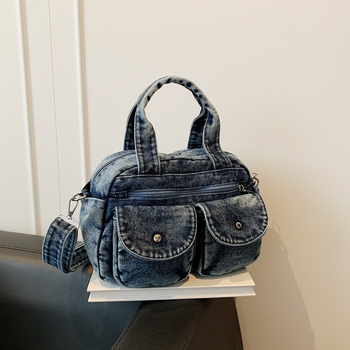 Džínsová crossbody kabelka pre ženy, malý štvorcový štýl (Materiál: Denim; Podšívka: Nylon; Otvorenie: zips; Popruh: jednopruhý; Vnútorné vrecká: telefón, dokumenty, kapsa na zips)