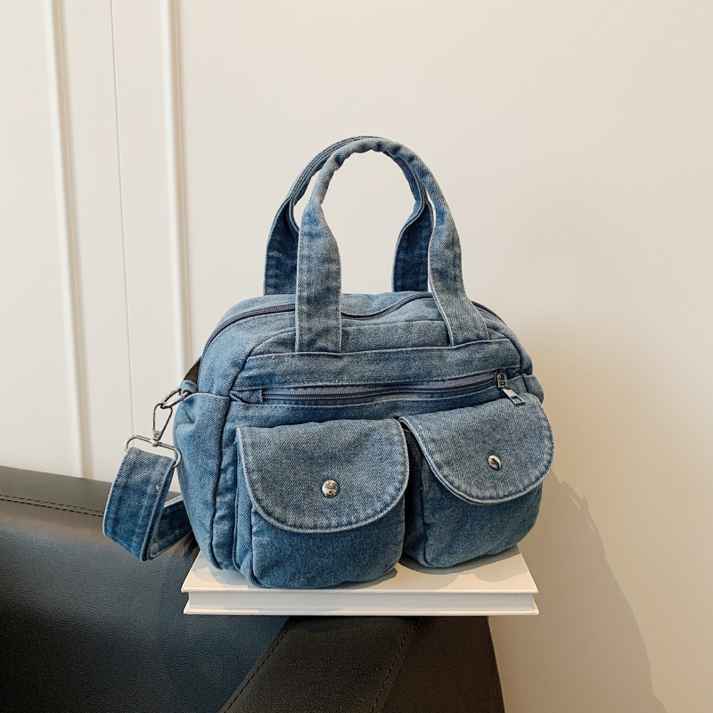 Džínsová crossbody kabelka pre ženy, malý štvorcový štýl (Materiál: Denim; Podšívka: Nylon; Otvorenie: zips; Popruh: jednopruhý; Vnútorné vrecká: telefón, dokumenty, kapsa na zips)