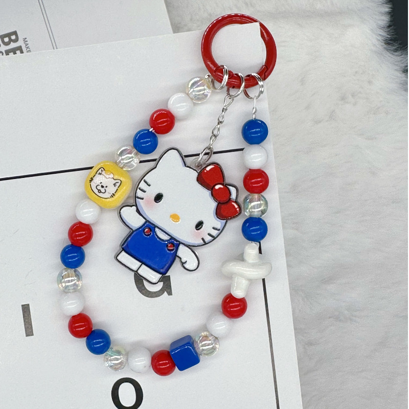 Ručno izrađeni perlovasti lanac za telefon s motivom mačke; materijal: plast/smola; uzorak: mačka/Snoopy; stil: crtani