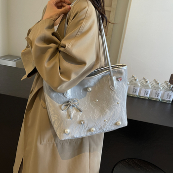 Taška tote s mašľou – PU, vertikálny štvorcový tvar, zips, vrecko na telefón, podšívka z polyesteru a bavlny, letné 2024 vydanie