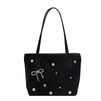 Taška tote s mašľou – PU, vertikálny štvorcový tvar, zips, vrecko na telefón, podšívka z polyesteru a bavlny, letné 2024 vydanie