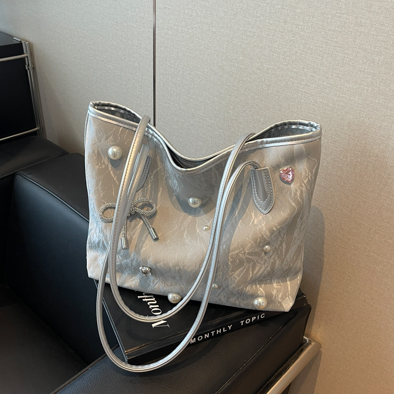 Taška tote s mašľou – PU, vertikálny štvorcový tvar, zips, vrecko na telefón, podšívka z polyesteru a bavlny, letné 2024 vydanie