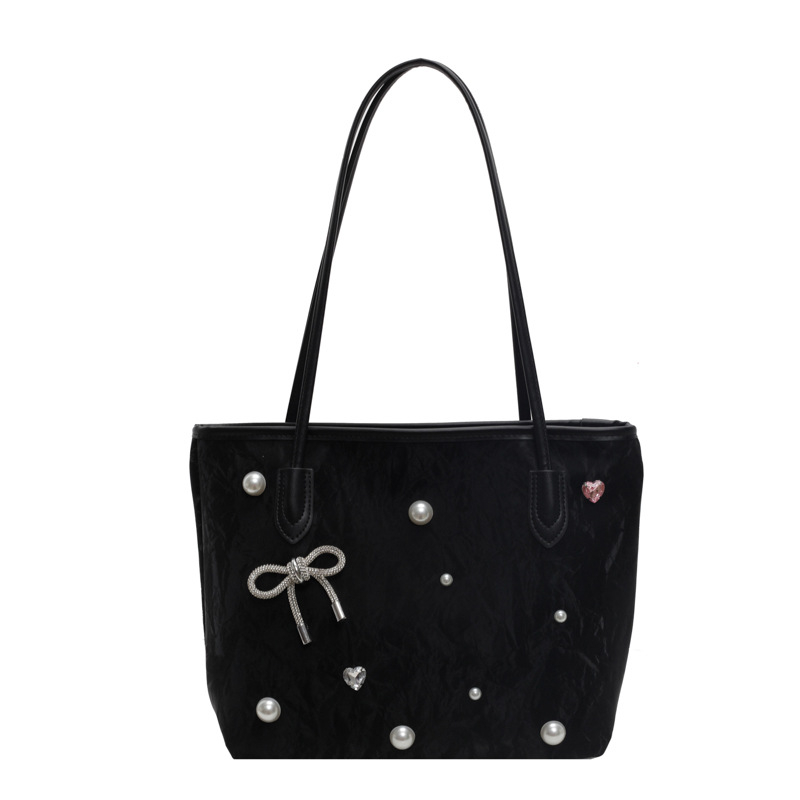 Taška tote s mašľou – PU, vertikálny štvorcový tvar, zips, vrecko na telefón, podšívka z polyesteru a bavlny, letné 2024 vydanie