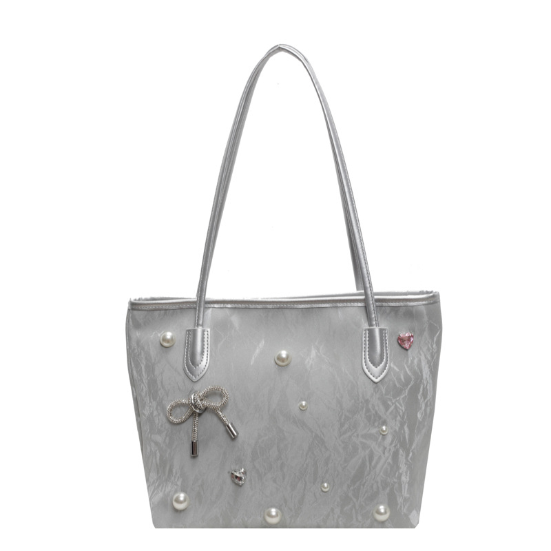 Taška tote s mašľou – PU, vertikálny štvorcový tvar, zips, vrecko na telefón, podšívka z polyesteru a bavlny, letné 2024 vydanie