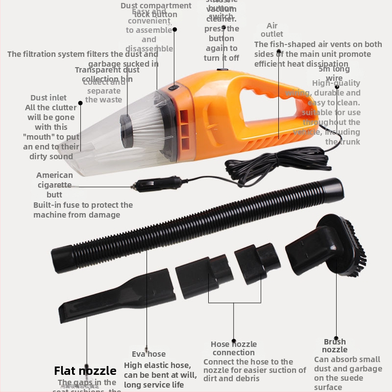 Automobilski usisavač 12V – 60W, 20000Pa, mokro i suho, kompaktan i prenosan