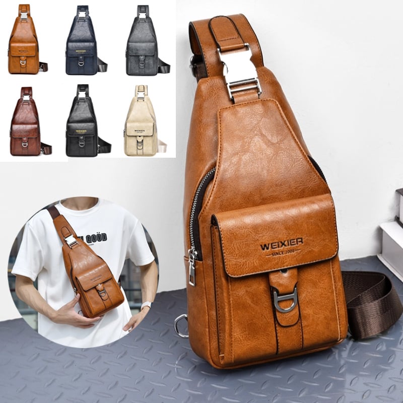 Vihir Muška torba za prsa – PU, vodootporna i otporna na habanje, Jednobojni uzorak, Poliester podstava