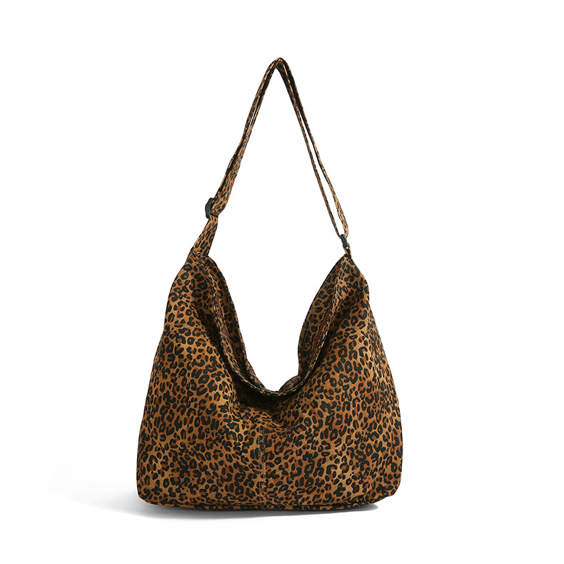 Leopard potlačená kanvasová crossbody taška, zapínanie na zips, vnútorná kapsa so zipsom a kapsa na telefón, bez podšívky, 2025 leto