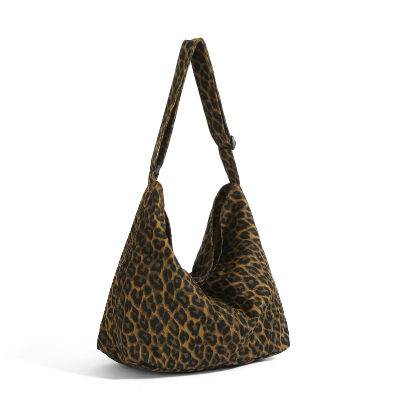 Leopard potlačená kanvasová crossbody taška, zapínanie na zips, vnútorná kapsa so zipsom a kapsa na telefón, bez podšívky, 2025 leto