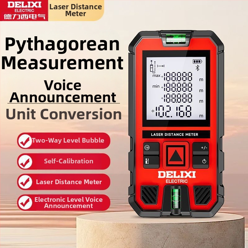 Delixi lāzera attāluma mērītājs — rokas pārnēsājams infrasarkanais attāluma mērinstruments ar digitālo displeju