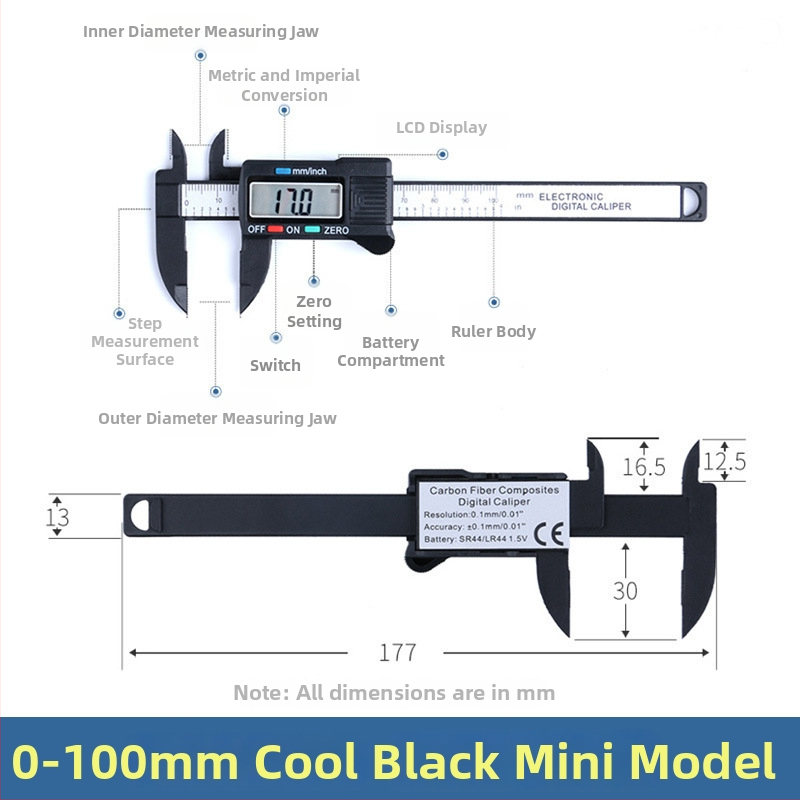 Precīzs digitālais kaliprs, augsta precizitāte, diapazons 0–150 mm, liels displejs
