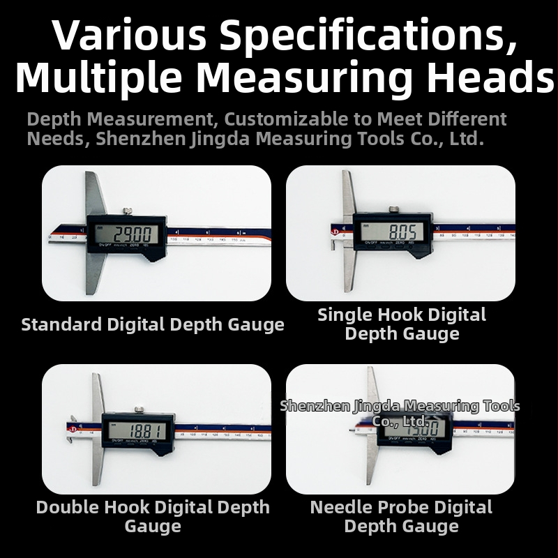 Jingda Digitālais Dziļuma Mērītājs 0–200 mm, Precizitāte 0,01 mm, Digitālais Displejs, Nerūsējošais Tērauds 4Cr13