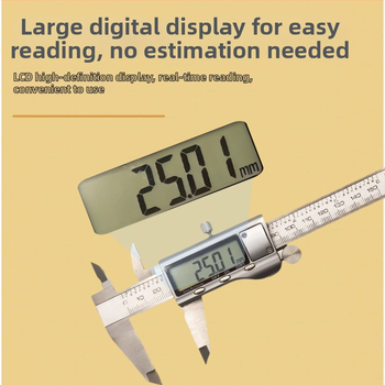 Digitālais vernier kalibrs ar displeju, nerūsējošs tērauds, dziļuma mērītājs, izšķirtspēja 0,01 mm, Zīmols Neutral