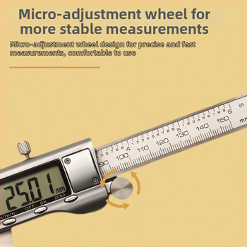 Digitālais vernier kalibrs ar displeju, nerūsējošs tērauds, dziļuma mērītājs, izšķirtspēja 0,01 mm, Zīmols Neutral