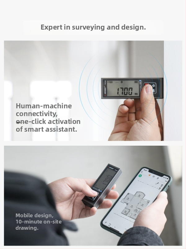 Sw-bt60 Mini gudrs rokas lāzera attāluma mērītājs ar infrasarkano augstu precizitāti, elektroniska mērlente un Bluetooth lietotne