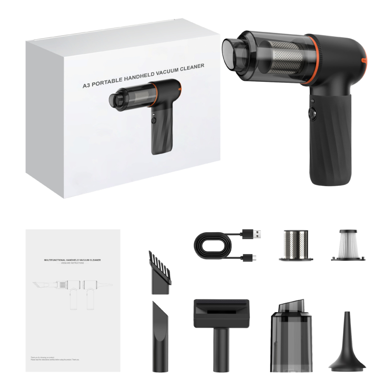 Χειροκίνητο σκουπάκι αυτοκινήτου με ασύρματη φόρτιση, ισχυρή αναρρόφηση 6000 Pa, 60 W, 7,4 V, μπαταρία 4000 mAh