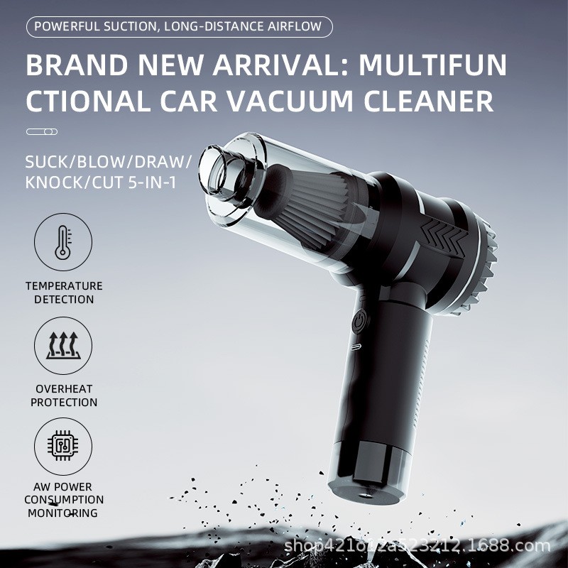 Ασύρματος φορητός χειροκίνητος καθαριστής αυτοκινήτου με θραύστη παραθύρου, υψηλής ισχύος 80 W, αναρρόφηση 5300 Pa, επαναφορτιζόμενος, με λειτουργία φούσκωσης