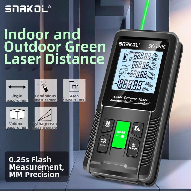 Laserový merač vzdialenosti so zeleným laserom, vonkajšie digitálne pravítko s vysokou presnosťou, ručný Bluetooth laserový nivelátor na meranie miestností