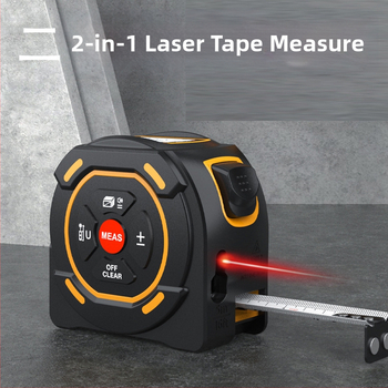 Μετρητής απόστασης με λέιζερ και μεταλλική ταινία με ψηφιακή οθόνη, μοντέλα SW-TM40A/SW-TM60A; μέτρηση με ταινία 5 m, λέιζερ 40–60 m, ακρίβεια ±2, βάρος 460 g