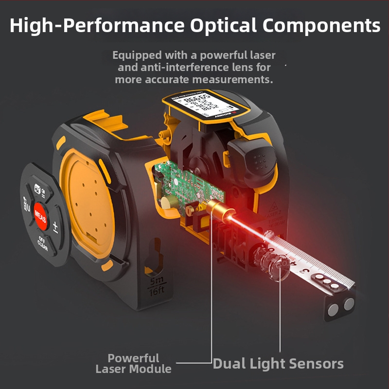Μετρητής απόστασης με λέιζερ και μεταλλική ταινία με ψηφιακή οθόνη, μοντέλα SW-TM40A/SW-TM60A; μέτρηση με ταινία 5 m, λέιζερ 40–60 m, ακρίβεια ±2, βάρος 460 g