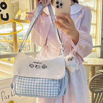 Studentska torba preko ramena od platna s prugastim uzorkom, otporna na habanje, podstava od poliesterom, unisex, za školu, zima 2025