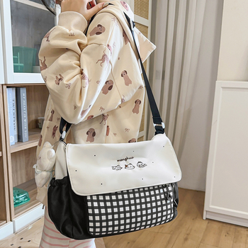 Studentska torba preko ramena od platna s prugastim uzorkom, otporna na habanje, podstava od poliesterom, unisex, za školu, zima 2025