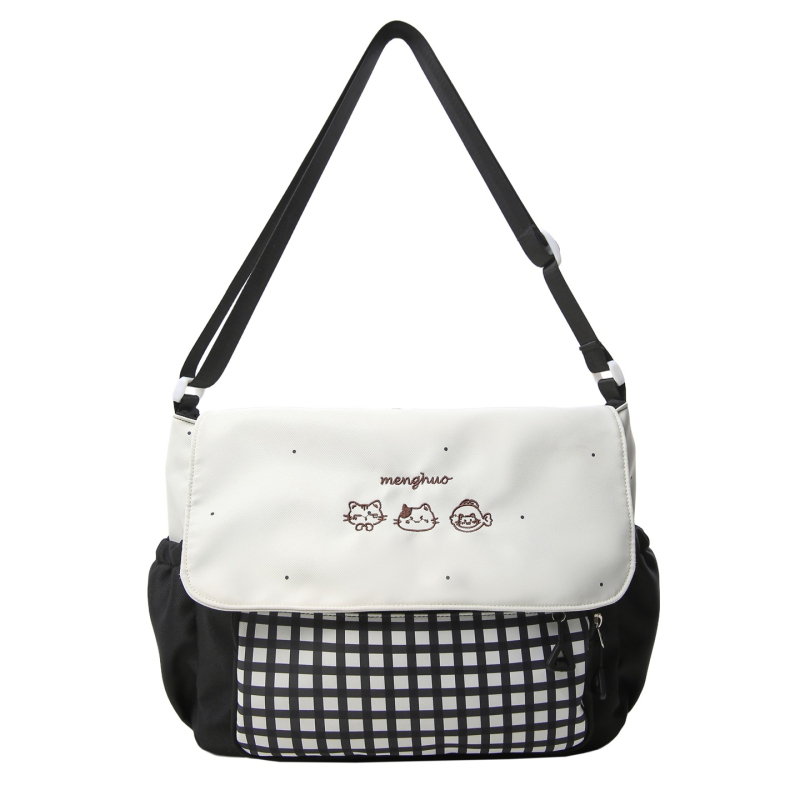 Studentska torba preko ramena od platna s prugastim uzorkom, otporna na habanje, podstava od poliesterom, unisex, za školu, zima 2025