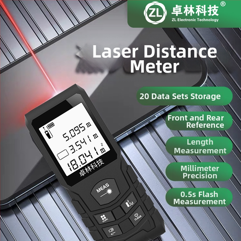 Ručni laserski mjerač udaljenosti – domet 100 m, preciznost ±1 mm, 2x AA baterije, memorija 20 mjerenja