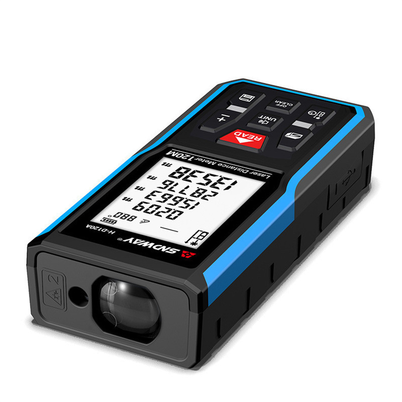 Ručni laserski mjerač udaljenosti s rasponom 50–120 m, točnost ±1,5 mm, rezolucija 0,001 m, IP54 zaštita od prašine i prskanja, radna temperatura 0–40°C