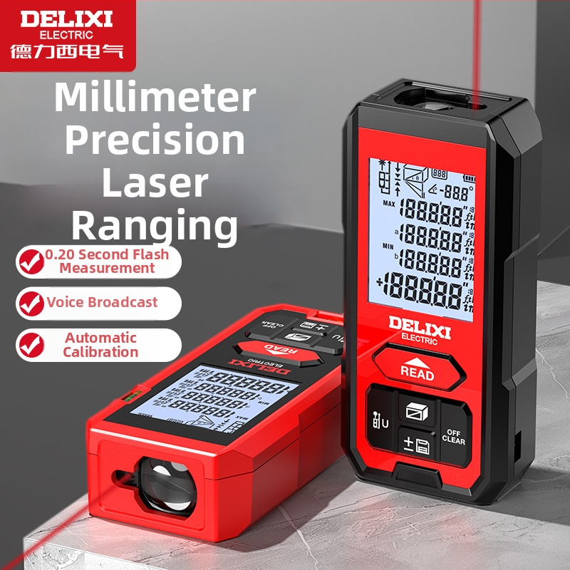 Delixi Electric laserový merač vzdialenosti, ručný infračervený merací prístroj, digitálne pravítko, vysoká presnosť merania priestorov (50–120 m, ±2 mm)