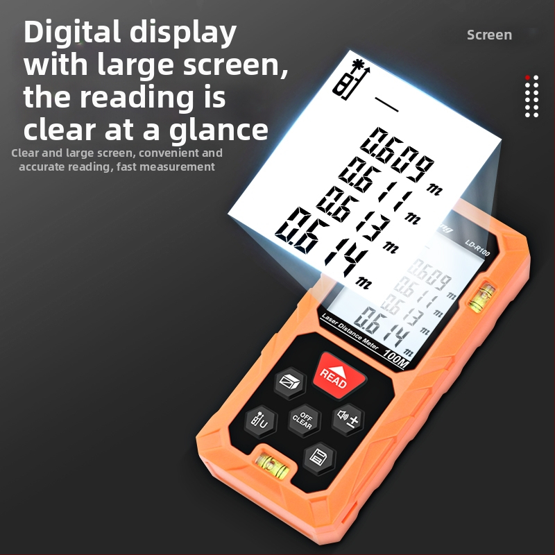 Kézben tartható lézeres távolságmérő infravörös lézerrel és elektronikus vonalzóval a távolság méréséhez