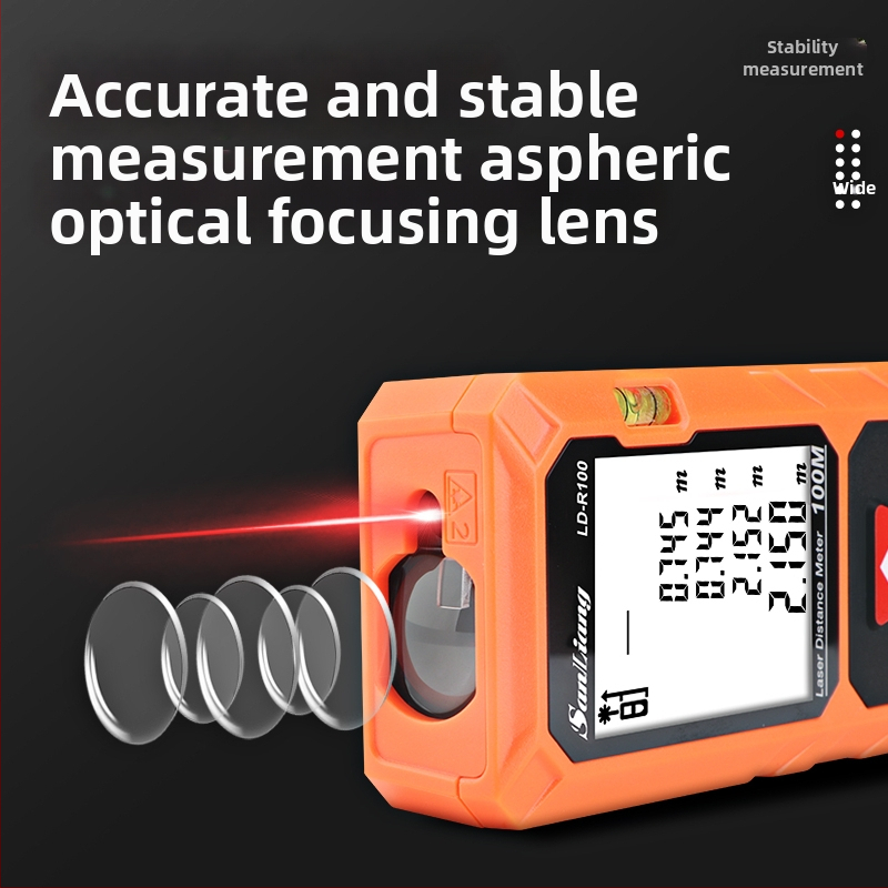 Kézben tartható lézeres távolságmérő infravörös lézerrel és elektronikus vonalzóval a távolság méréséhez