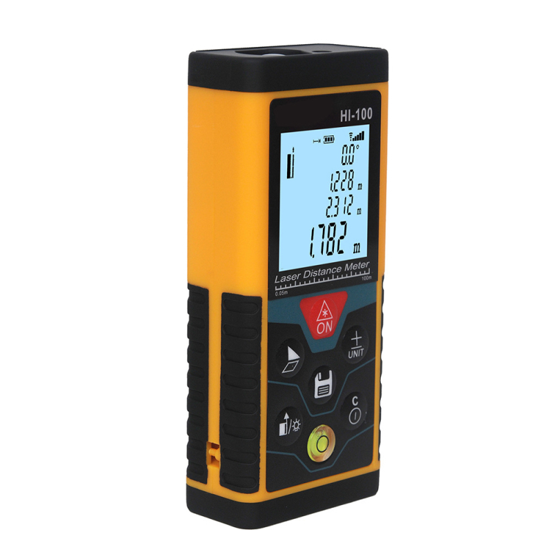 Rokas lāzera distancmetrs ar elektronisko līmeni – diapazons 40–120 m, 20 mērījumu atmiņa, sērija H40/H60/H80/H100/H120