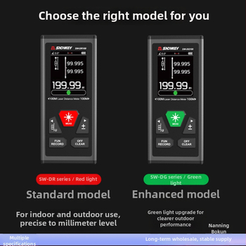 SNDWAY SW-DR60 dvipusis lazerinis atstumo matuoklis, vienpusis 100 m, dvipusis 200 m, tikslumas ±2 mm + d×10 000, vidaus ilgio ir aukščio matavimams.