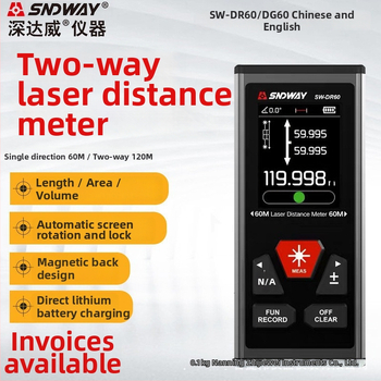 SNDWAY SW-DR60 dvipusis lazerinis atstumo matuoklis, vienpusis 100 m, dvipusis 200 m, tikslumas ±2 mm + d×10 000, vidaus ilgio ir aukščio matavimams.